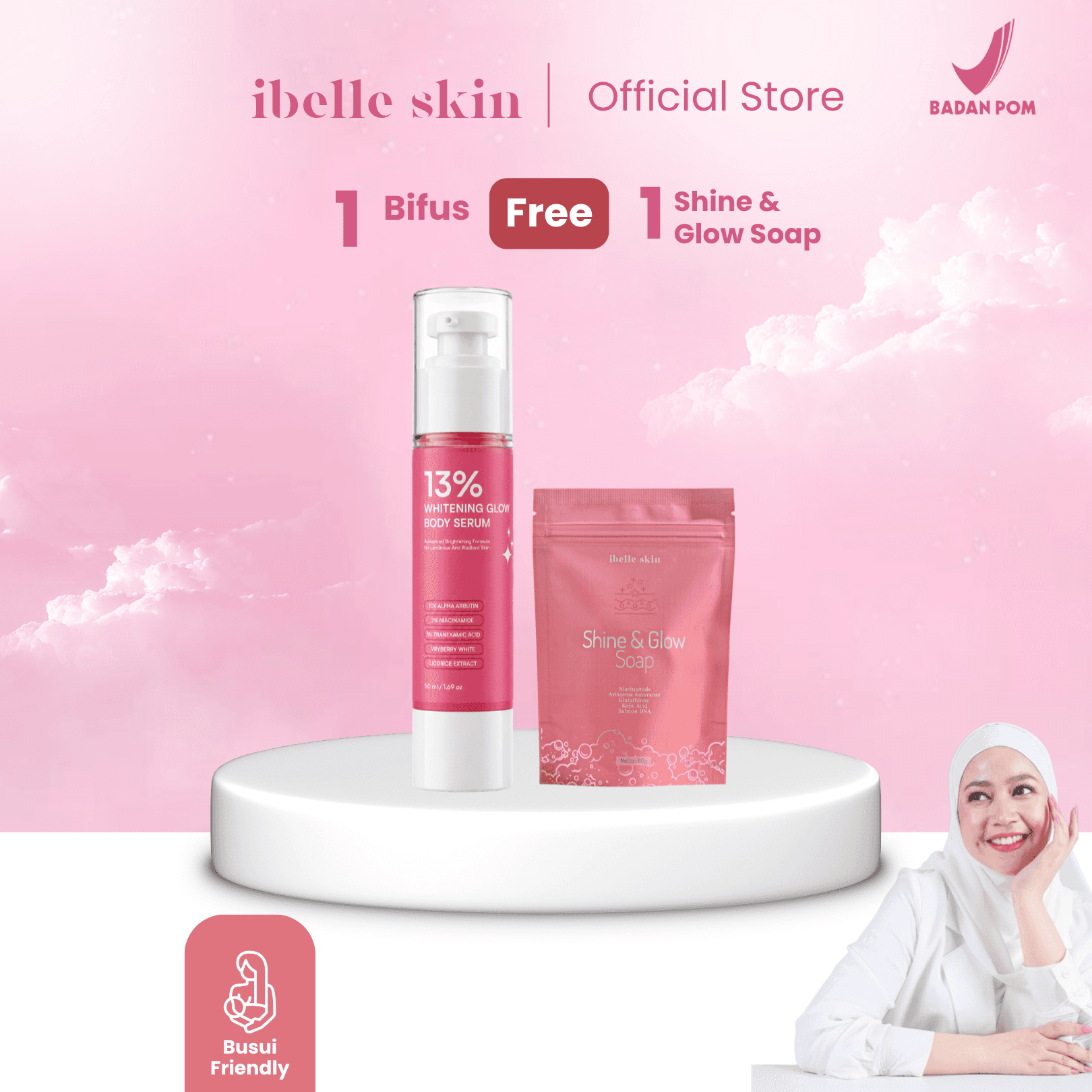 13% Whitening Glow Body Serum Gel + 1 Pcs Shine & Glow Soap