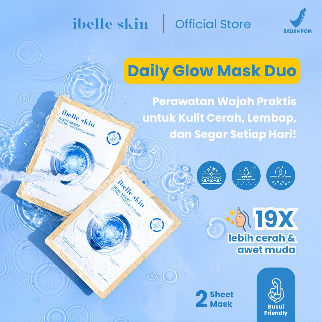 Foto produk (2 Pcs) Masker Wajah 19X Whitening Complex, 5% Niacinamide, & Blue Copper Peptide | Glow Xpert Extra Whitening Sheet Mask - ibelle skin
