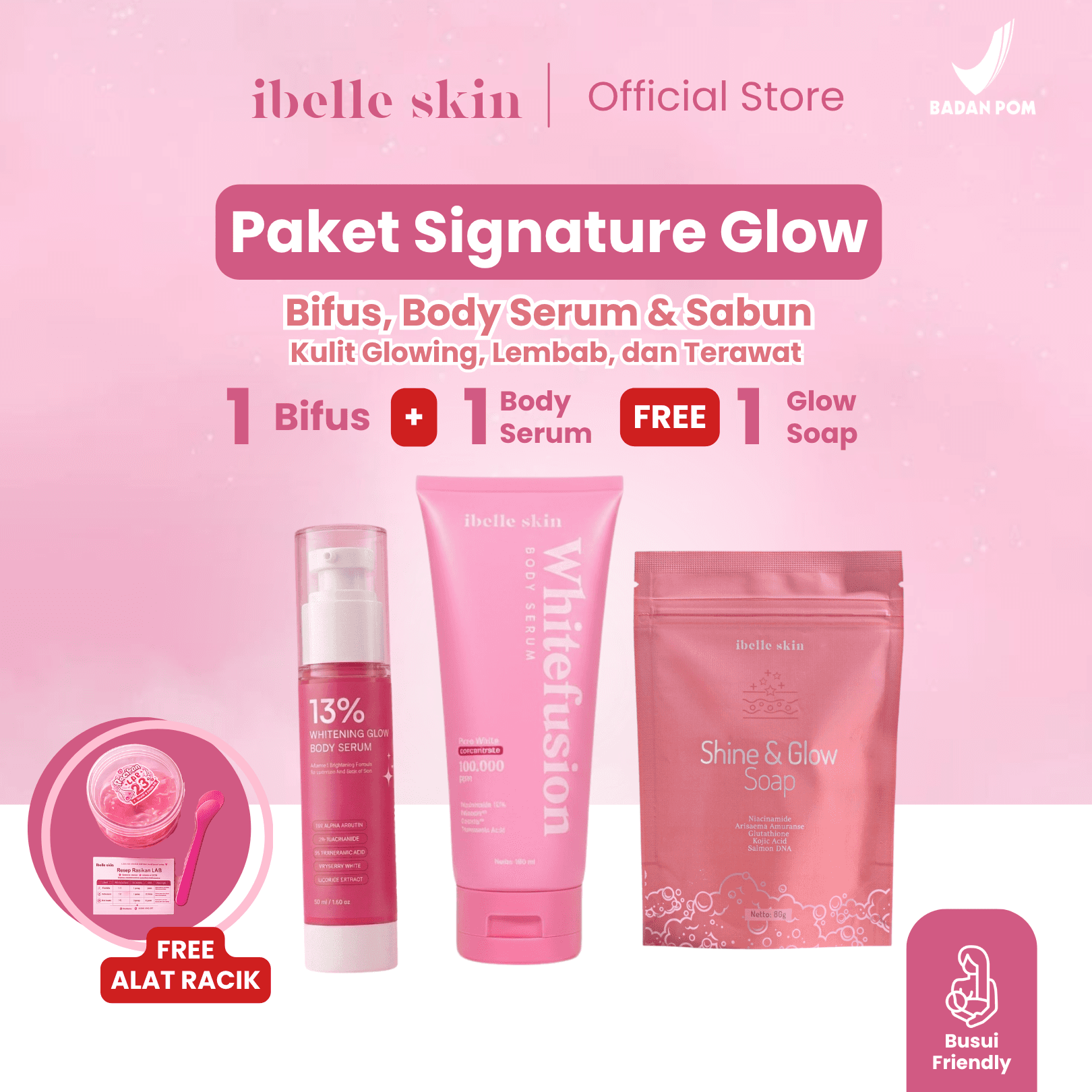 Foto produk Paket Signature Glow Body Care – Bifus, Body Serum & Sabun | Perawatan Tubuh untuk Tampilan Lebih Cerah & Sehat, Kulit Terasa Bersih & Terawat | IBELLE SKIN - ibelle skin