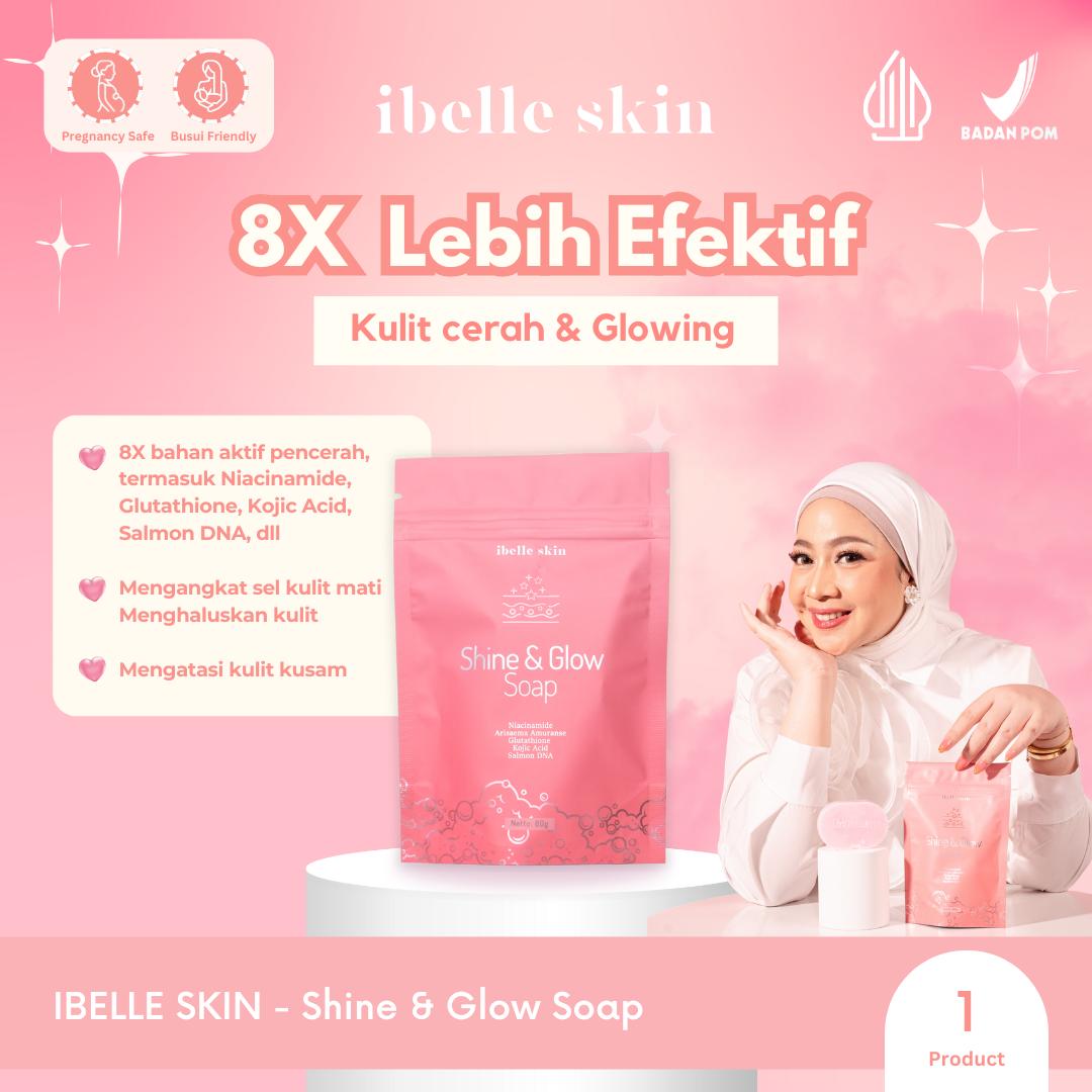 IBELLE SKIN - Shine & Glow Soap | Gluta Soap | Mencerahkan Badan dengan kandungan aktif Niacinamide, Arisaema Amuranse, Gluthatione, Kojic Acid, Salmon DNA | 80 g | FREE Jaring Sabun Ibelle Skin - skincare aman bumil dan busui terdaftar BPOM